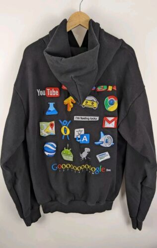 GOOGLE ALPHABET All Embroidered Company Sweatshirt Hoodie Classic Logo Large