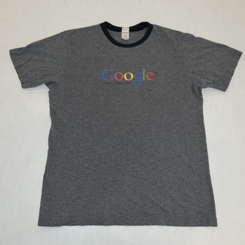 Rare vtg Authentic Alphabet Google ‘I’m Feeling Lucky’ Semi-Ringer Shirt Large