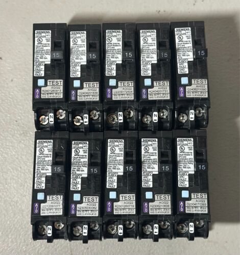 10 PCS Siemens Q115DFN 15A 120V Plug-In Circuit Breakers