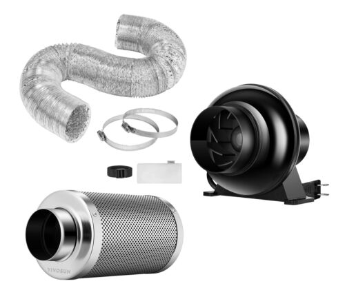 VIVOSUN 4″ 195CFM Inline Duct Ventilation Fan 4″ Carbon Filter & 8ft Ducting