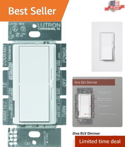 Electronic Low Voltage Dimmer: Slide Operation, Rocker Switch, 300-Watt, White