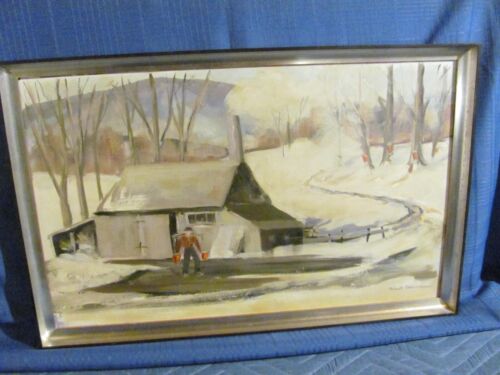 Winter Sap House Vintage Oil Painting by Robert Bradshaw (1915-2004) listed