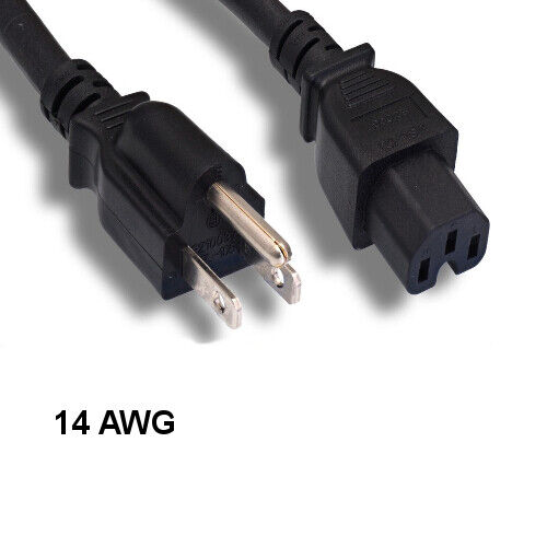 LOT10 10′ Black Power Cord NEMA 5-15P to IEC60320 C15 14AWG 15A/125V Data Center