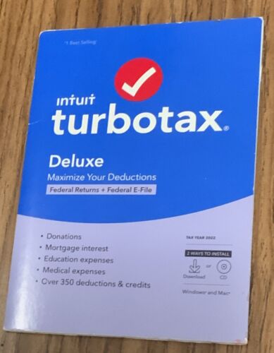 Intuit TurboTax Deluxe CD/Digital Federal Returns & E-File, Tax Year 2022