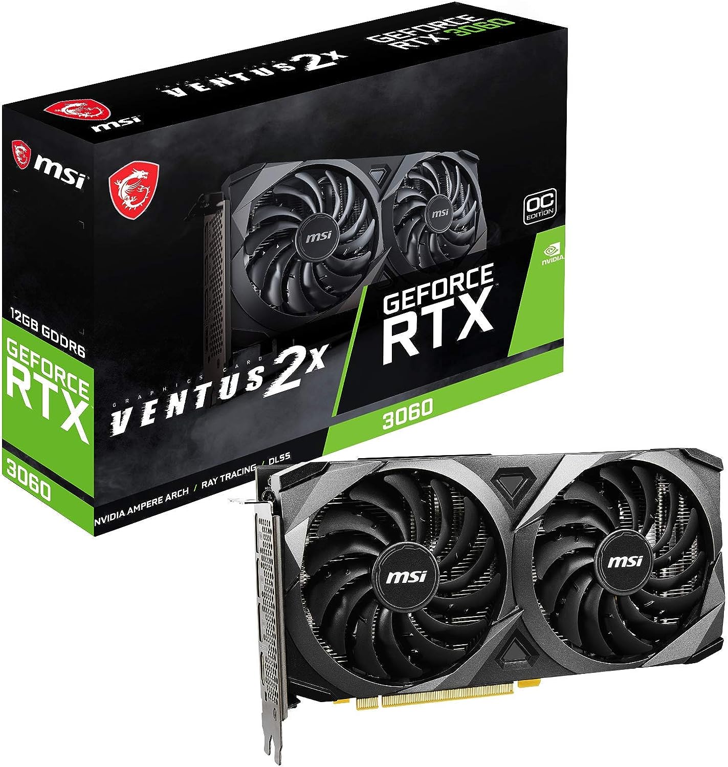 MSI GeForce RTX 3060 Ventus 2X 12G OC, Gaming Graphics Card – NVIDIA RTX 3060, 12GB GDDR6 Memory, 192-bit, 15 Gbps