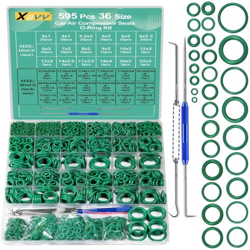 595 Pcs Metric and SAE Air Conditioning O-Ring Kit for Automotive A/C, Compresso