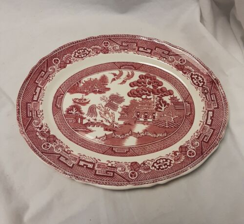 12″x 8″ Oval Platter Willow Royal Ventonware pink Asian DesiBurslam Antique Red