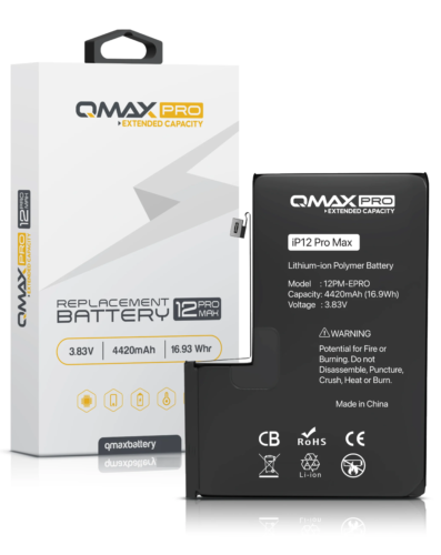 QMAX Pro Extended Capacity Replacement Battery for iPhone 12 Pro Max (4420 mAH)