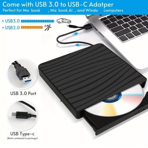 New Portable CD Burner Player Type C External DVD Drive USB3.0 for Laptop PC