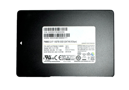 Samsung PM883 1.92TB 2.5″ SSD SATA 6.0Gbps MZ7LH1T9HMLT, TESTED 100% Health