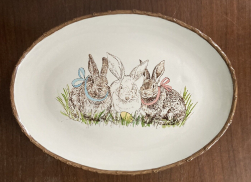 Williams Sonoma Serving Platter Easter Meadow Rabbits Bunnies Grass 16″x12″