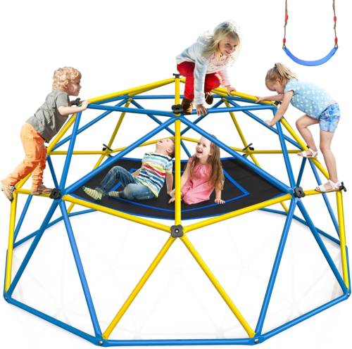 10Ft Jungle Gym Climbing Dome with Swing & Hammock for Kids 3-12 800LBS Capacity