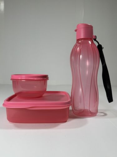 NEW Tupperware Eco Lunch It Solutions 3Pc Set Bright Pink Bottle Ideal Bowl