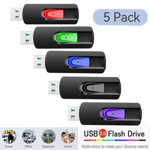 USB 2.0 Stick 5 Pack Retractable USB Memory Flash Drive for Data Storage 16G-64G