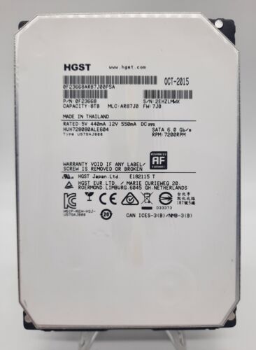 HGST HUH728080ALE604, 0F23668 8TB 7200 SATA 6G 3.5 Hard Drive 128mb  * 100%