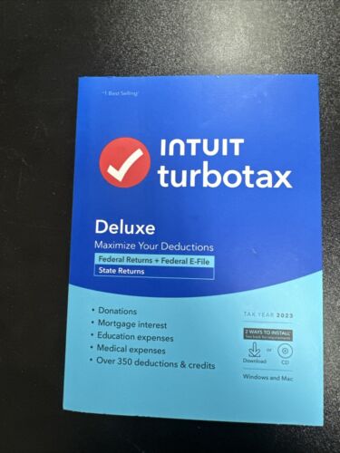 Intuit TurboTax Deluxe 2023 Federal w State CD/Download – PC/MAC SEALED NEW USA