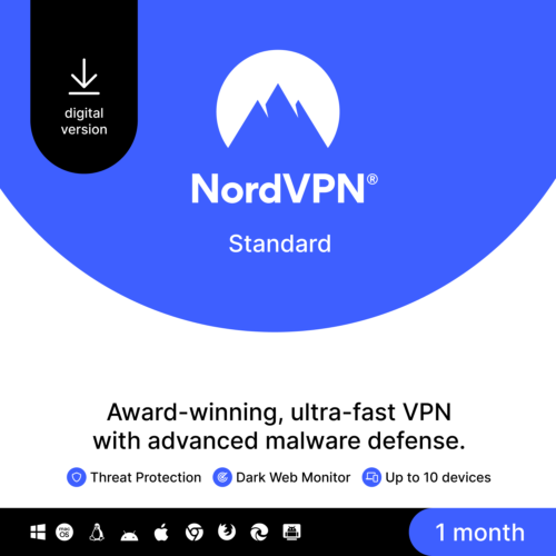 NordVPN Standard – 1-Month VPN & Cybersecurity Software for 10 Devices