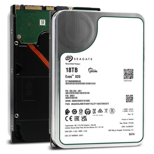 Seagate Exos X20 18TB SATA 6Gb/s 3.5″ Enterprise Hard Drive – ST18000NM003D