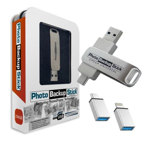 Photo Backup Stick Omega | Picture Back Up for iPhone Android Computers 256GB