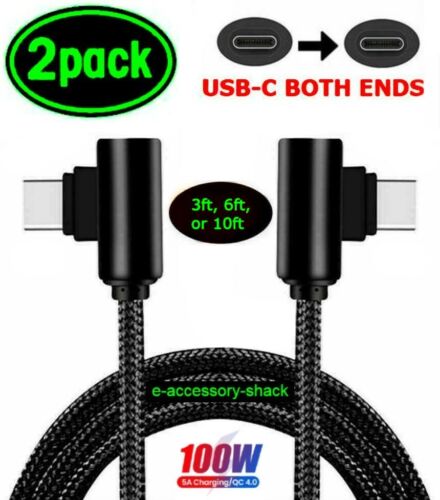 2 PACK 90 Degree Angle USB-C to USB-C Charger Cable Fast Charging Type Sync Cord