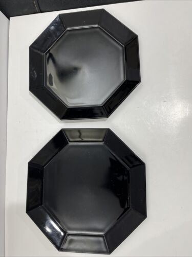 Arcoroc OCTIME Black Set Of 2 Platter 12” Octagonal Sided Glass France