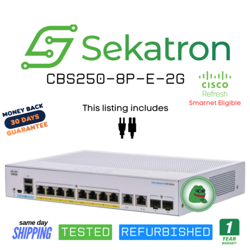 Cisco CBS250-8P-E-2G 8-Port PoE+ Gigabit Switch w/ 2x Combo Uplinks Fast Ship