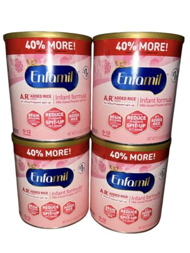 4 Cans of Enfamil A.R. Added Rice Starch Infant Formula w/Iron (27.4 oz) Dented