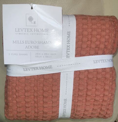 LEVTEX HOME Mills Euro Shams Adobe of 2 Waffle Weave Pillow Shams NEW