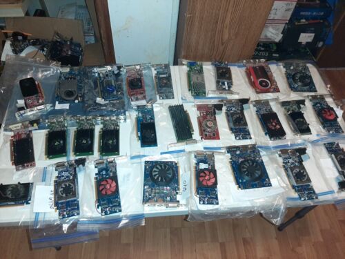 LOT OF 36 Graphics Cards – GT640 HD7000 HD6450 NVS310 HD4500 GT1030 ETC  WORKING