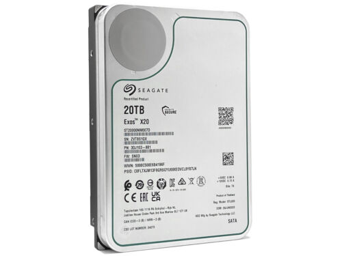 Seagate Exos X20 ST20000NM007D 20TB 512E SATA 6Gb/s 3.5″  Enterprise Hard Drive