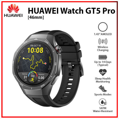 Huawei Watch GT 5 Pro 46mm BLACK 1.43″ AMOLED Bluetooth iOS Android Smartwatch