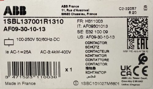 ABB AF09-30-10-13 Contactor 100-250V (1SBL137001R1310)