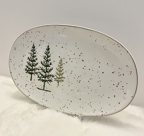 Potter’s Studio Pine Trees With Gold Trim – Serving Platter 12 X 7.5 – NEW