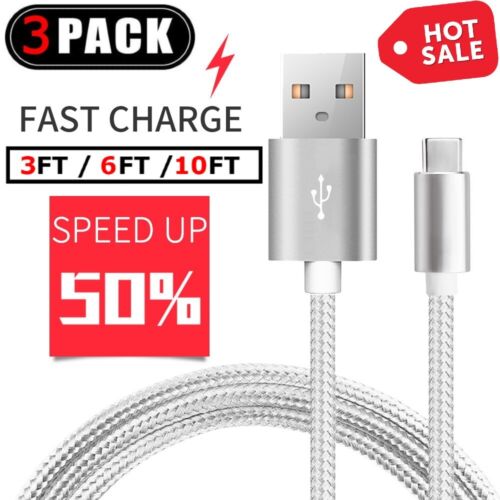 3 Pack Braided USB C Type-C Fast Charging Data SYNC Charger Cable Cord 3/6/10FT