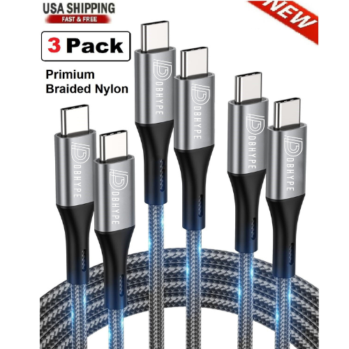 3 Pack Braided TYPE-C to Type-C Fast Charging Data SYNC Charger Cable 3/6/10FT