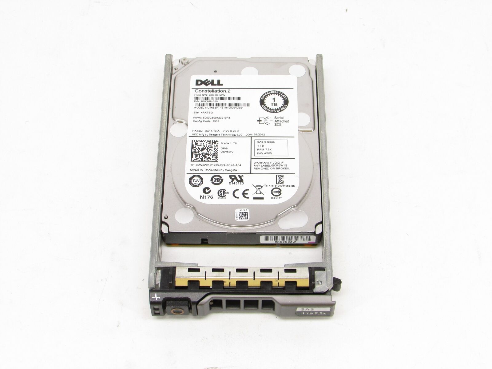 Dell 09W5WV ST91000640SS 1TB 7.2K RPM 2.5″ SAS 6Gbs Hard Drive  Grade A W/ Caddy