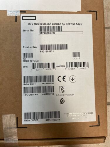 Mellanox MCX623105AS-VDAT Ethernet 200Gb 1-port QSFP56 Adapter HPE, P10180-B21