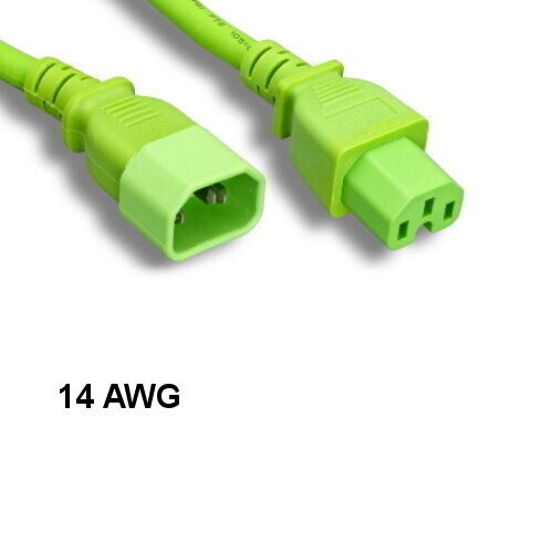 Green 2ft Power Cord IEC60320 C14 to C15 14AWG 15A/250V SJT Data Center PDU UPS