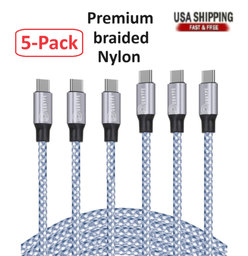 5-Pack Braided USB C  to Type-C Fast Charging Data SYNC Charger Cable 3/6/10FT