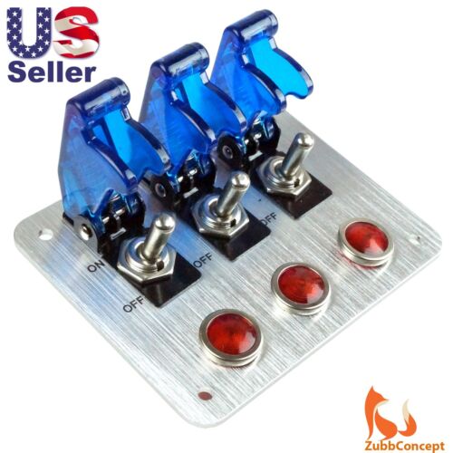 3 Rows Blue Safety Cover Toggle Switch with Red Indicator Light Aluminum Plate