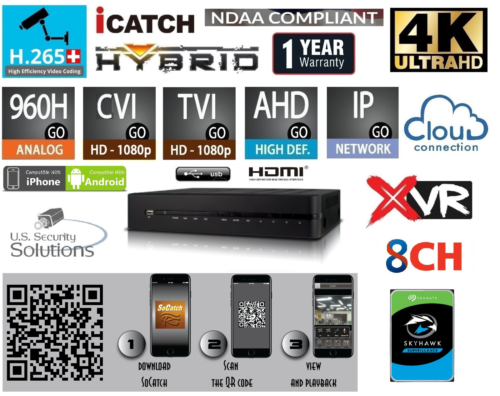 8 Channels H.265+ 4K UHD Hybrid Security HD-TVI/CVI/AHD/960H/IP/P2P/Audio/Cloud