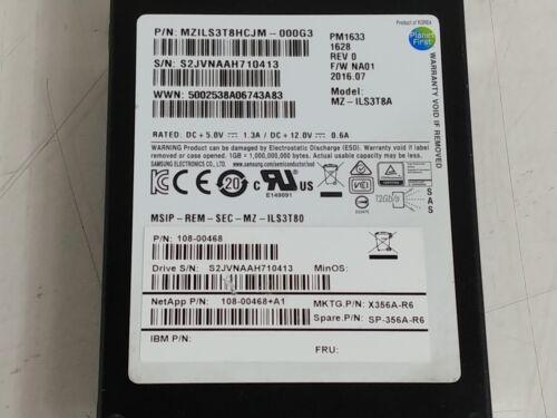 Lot of 2 Samsung NetApp PM1633 MZ-ILS3T8A 3.84 TB SAS 3 2.5 in Solid State Drive