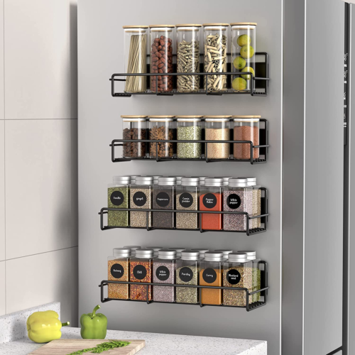 4 Packs Super Strong Magnetic Black Kitchen Spice Rack Storage Organizer Cabinet