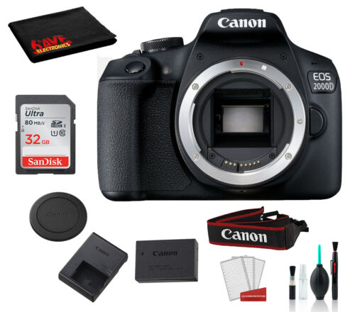 Canon EOS 2000D (Rebel T7) Body Only Kit +Accessory Bundle