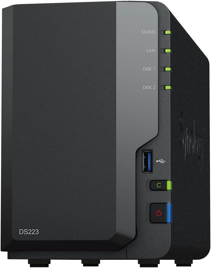 Synology DS223 Diskstation NAS (Realtek RTD1619B Quad-Core 2GB Ram 1xRJ-45 1GbE LAN-Port) 2-Bay with 2X 4TB WD Red Plus (Total 8TB)