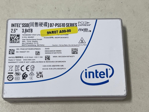 Intel D7-P5510 Series 3.84TB U.2 PCIe NVME 2.5″SSD SSDPF2KX038TZ  Dell 09NR07