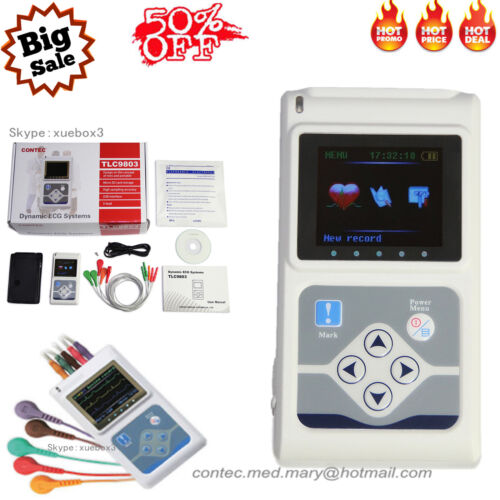 Dynamic ECG Holter 3 Channel EKG System Portable ECG Monitor+Software 24 Hours