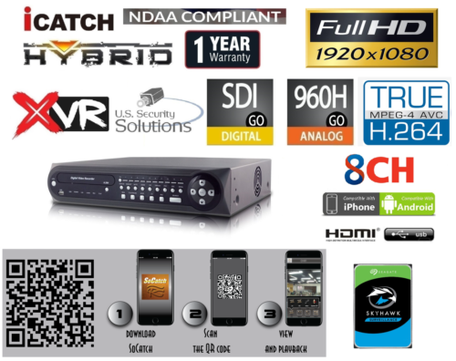 8 Channels H.264+ 1080P HD Hybrid Surveillance HD-SDI Real time 240FPS True HD