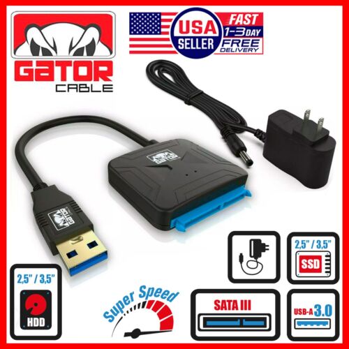 USB 3.0 to SATA III Hard Drive Adapter for 2.5″ 3.5″ HDD SSD with 12V 2A Power