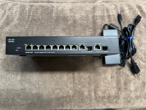 Cisco  10-Port Gigabit PoE Smart Ethernet Switch RJ45 + 2xSFP Ports w/AC Adapter